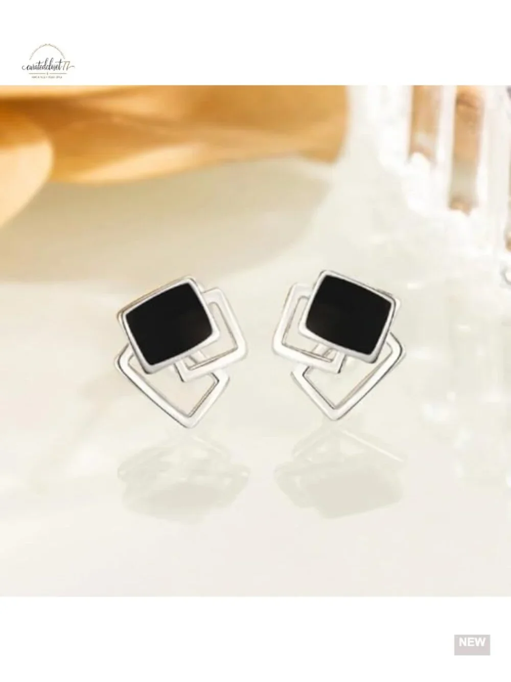 Silver Square Enamel Stud Earrings Geometric Dainty Minimalist Jewelry